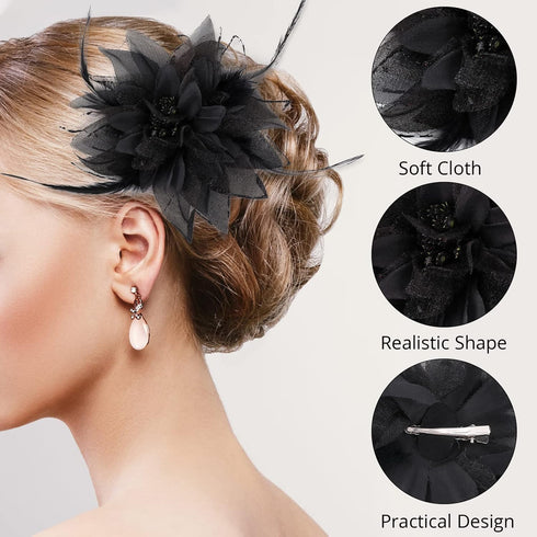 Sibba Flower Hair Clips, Black Pin Barrettes Rose Hair Dress Accessories for Women Girls Travel Wedding Prom
