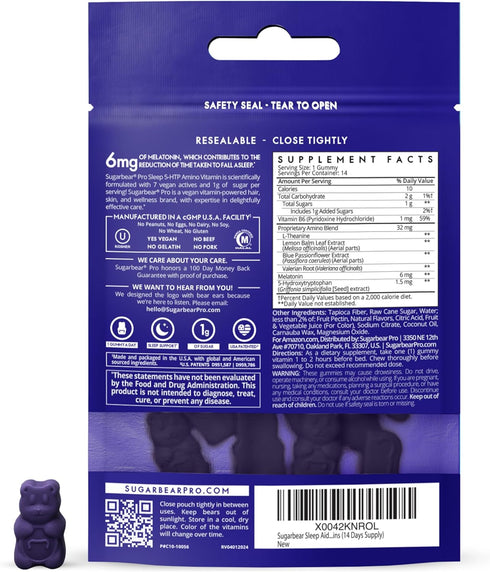 SugarbearPro Sleep Gummy for Adults with Extra Strength Melatonin 4mg, L-Theanine, 5 HTP, B6, Valerian Root, Lemon Balm - Chewable Sleep Supplement, Vegan Sleep Aid Vitamins-14 Day Supply