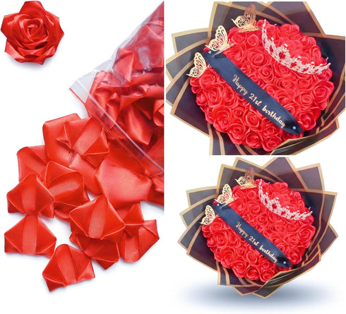 LatinaFlorista Satin Ribbon Petals 500 Pcs Half Finished Floral Accessories Easy to Assemble