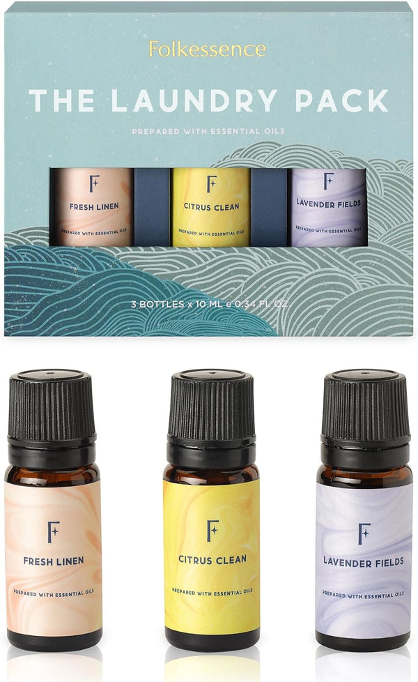 Folkulture Essential Oils Set, Pack of 3 Pure Oils for Diffuser, Fresh Linen, Citrus & Lavender Scents for Laundry