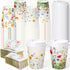 LemonRoad 48 Sets 12 oz Wildflower Paper Disposable Coffee Cups with Lid, Sleeves,