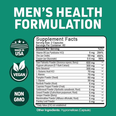 Herbtonics Prostate Support Supplement for Men - Saw Palmetto & Beta Sitosterol with Pumpkin Seed Oil - 120 Capsules
