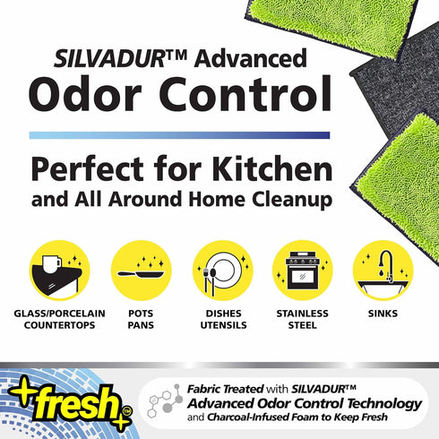 Fresh Professional Microfiber Sponge Cloths, 6-Pack with SILVADUR Odor Control Technology