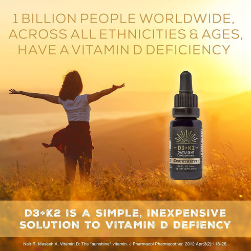 Surthrival Vitamin D3+K2 Daylight Concentrate, 0.5 oz, Approx. 270 Servings, Supports Immune & Bone Health