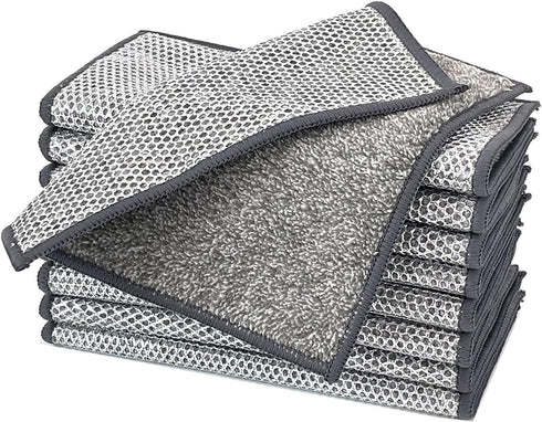 12 Pcs Bamboo Charcoal Fibre Non-Scratch Wire Dishcloth, Reusable Kitchen Cleaning Rags for Wet and Dry