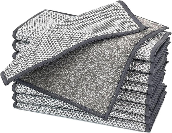 12 Pcs Bamboo Charcoal Fibre Non-Scratch Wire Dishcloth, Reusable Kitchen Cleaning Rags for Wet and Dry