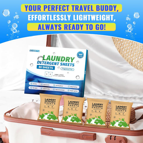 FIXSMITH Laundry Detergent Sheets - 160 Loads (80 Sheets) Hypoallergenic, Eco-Friendly Travel Detergent Strips