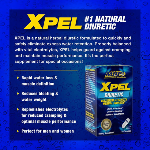 Maximum Human Performance Xpel Maximum Strength Diuretic Water Pills, 80 Capsules for Water Retention Relief