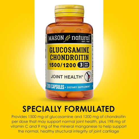 MASON NATURAL Glucosamine Chondroitin 1500/1200 - 3 Per Day with Vitamin C, Supports Joint Health, 280 Capsules