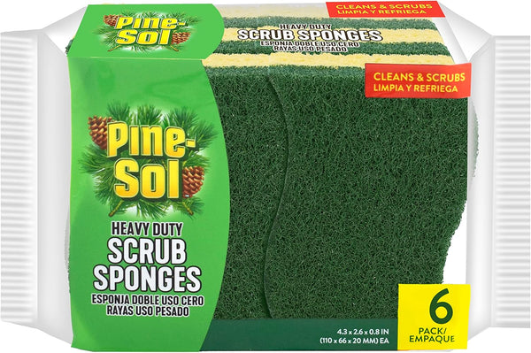 Pine-Sol Heavy Duty Scrub Sponges - Double Sided Dish Scrubber, 6 Pack Kitchen Essentials for Cleaning Supplies
