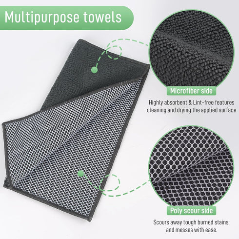 SINLAND Microfiber Dish Cloths, Wash Clothes for Kitchen, Best Cleaning Cloths, Poly Scour Side, 12"x12" (5 Pack, Dark