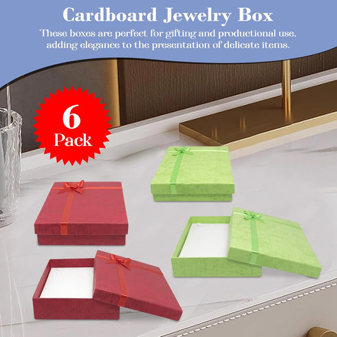 Novel Box 6 Pack Cardboard Jewelry Boxes for Necklaces - 5x7.1x1.3 Inches with Rosebug Bows