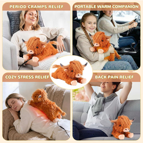 Highland Cow Heating Pad for Period Cramps Menstrual Pain Relief, Portable Electric Heat Pads USB Powered, Cute Cows