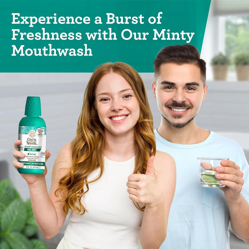 GuruNanda Mouthwash Oral Rinse, Wild Mint, 16 Fl Oz, Promotes Fresh Breath up to 24 hours, Alcohol-free, ADA Accepted