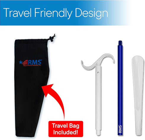 RMS 35.5 Inch Extra Long Dressing Stick Aid for Shoes, Socks, Shirts, Pants with Travel Bag
