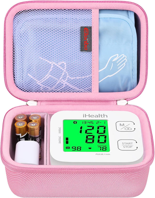 Pink Carrying Case for iHealth Track Smart Upper Arm Blood Pressure Monitor, Wireless Bluetooth Monitor Storage Holder
