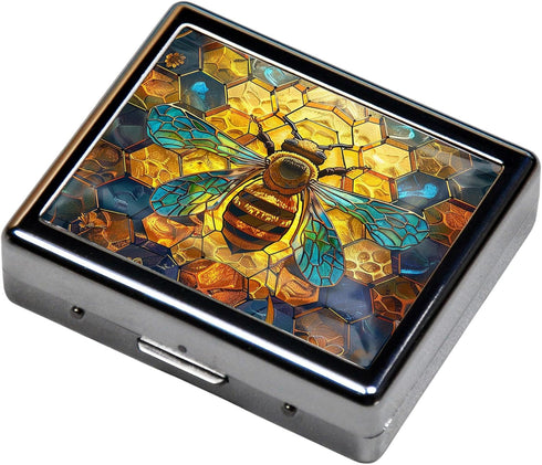HENGYAAI 7 8 Silver Vintage Pill Box Day Metal Pill Box with Mirror and Compartments Cute Travel Pill Organizer