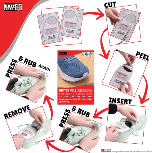 Trainer Armour Big Toe Hole Preventer, self-Adhesive Patches with a Clever applicator - Shoe Toe Hole Area Repair Patch