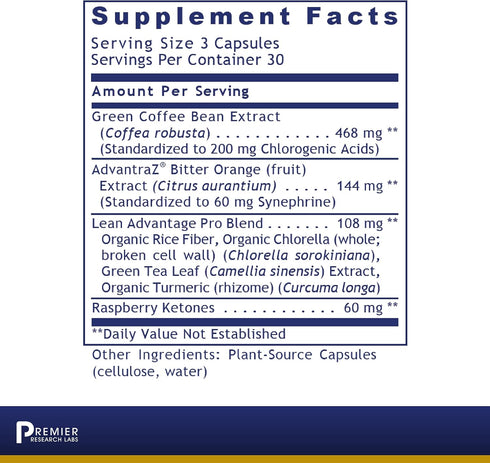 Premier Research Labs Lean Advantage - Green Coffee Bean Extract for Weight Loss, Appetite Suppressant Supplement, 90