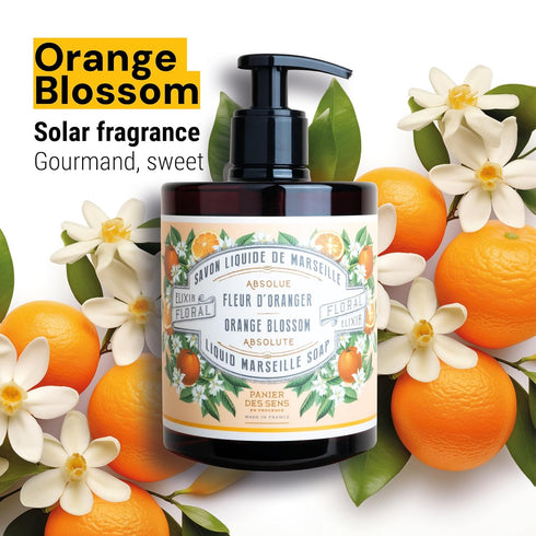 Panier des Sens Moisturizing Hand Soap - Orange Blossom Gourmand Fragrance, Refillable Kitchen & Bathroom Soap