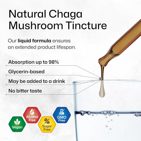 BIO KRAUTER Chaga Mushroom Extract, Tincture for Immune Support - Vegan, Alcohol & Sugar Free Drops 4 Fl.Oz.