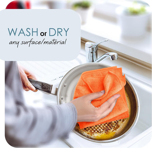 Hearth & Harbor Microfiber Cleaning Cloth, 12 Pack Washcloths, Orange Reusable Microfiber Towels for Cars
