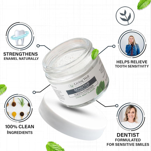Living Well with Dr. Michelle Sensitive Remineralizing Tooth Powder | Fluoride-Free Hydroxyapatite Formula | Supports