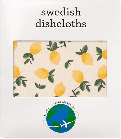 3 Pack Swedish Dishcloths Yellow Lemons Print, Reusable Kitchen Cleaning Cloths, Machine Washable, 7.87”x6.88”