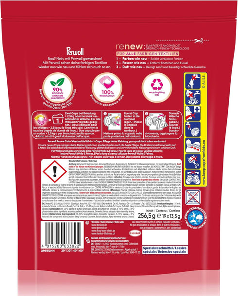 Perwoll (19 All-In-1 Renew Caps Color & Fiber Detergent Washes) | Gently Cleaning | Detergent | Caps for Refreshing