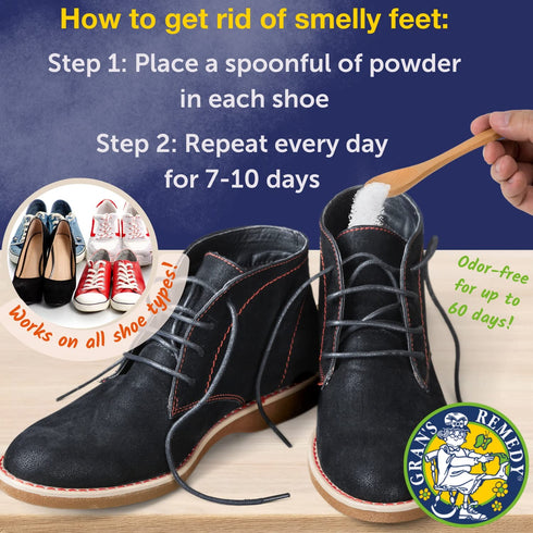 Gran's Remedy Natural Shoe Deodorizer Powder, Foot Odor Eliminator for Men, Women, and Kids