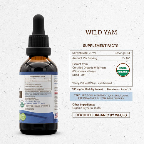 Secrets of the Tribe Wild Yam Alcohol-Free USDA Organic Tincture - 695 mg, 2 Fl Oz, Hormone Support Supplement