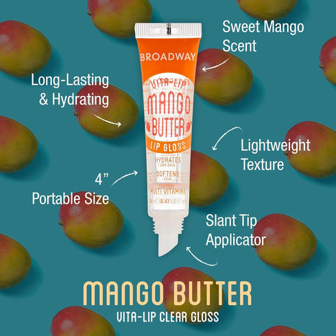 Ruby Kisses Broadway Vita-Lip Clear Lip Gloss, Mango Butter 3 Pack, Ultra-Hydrating Formula with High-Shine Finish