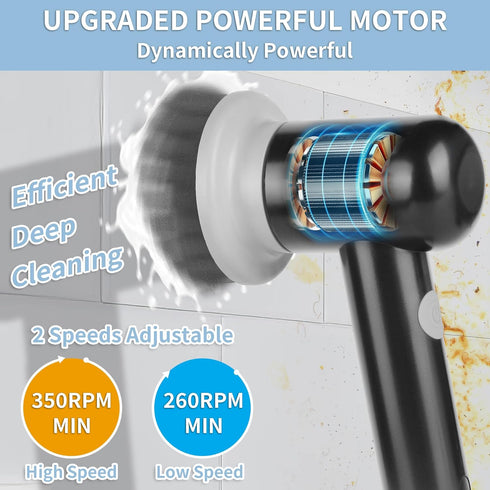 Electric Spin Scrubber, Cordless Shower Scrubber with 3 Replaceable Brushes for Bathroom Cleaning