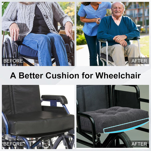 18x16 Memory Foam Wheel Chair Cushions for Seniors, Dual-Layer Anti-Sagging Patent Design with Curved Bottom for Better