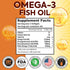 Omega-3 Fish Oil 3750mg Triple Strength, 180 Burpless Softgels, EPA 1200mg + DHA 900mg, Healthy Heart