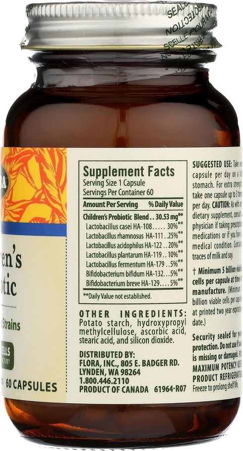 Flora Udo's Choice Children's Probiotic Blend - 60 Capsules - 5 Billion Cells of Raw Probiotics for Ages 5-15