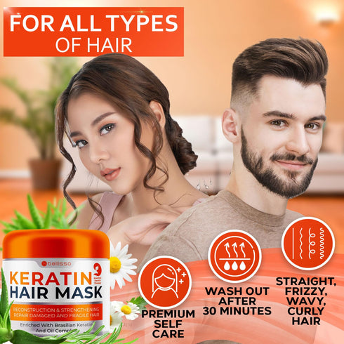 Keratin Hair Mask | Sulfate Free Hydrating Deep Conditioner for Dry, Damaged Hair | Moisturizer Care for Frizzy Hair