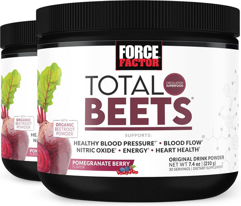Force Factor Total Beets Superfood Drink Mix Powder, 60 Servings, 2-Pack for Circulation & Energy Support