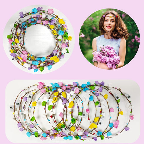 PTHTECHUS 12 Pack LED Flower Headband Crown - Glow in The Dark Party Supplies for Men Women