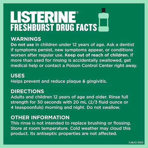 Listerine Freshburst Antiseptic Mouthwash, Kills 99% of Germs, Spearmint, 1 L, Pack of 2