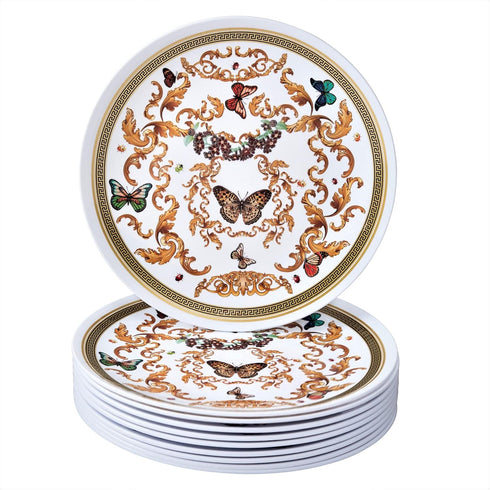SILVER SPOONS 10 PC Heavy Duty Disposable Dinner Set, White and Gold Plastic Plates for Party, 9" Fine China Look