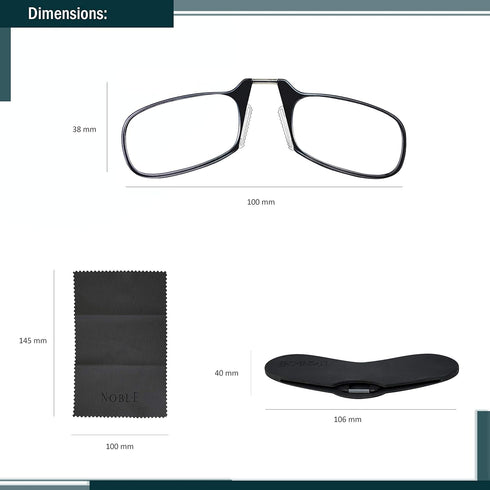 Noble Ultra Slim and Flat Reading Glasses (2 Pairs) with Enhanced Comfort Nose Rest, Armless Pocket Size Readers,
