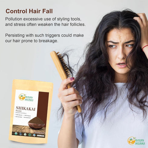 Shikakai Powder Pure Acacia Concinna Fruit Pods Powder For Hair, Shiny, Tangled Hair Cleanser & Conditioner Vegan Non GMO 5.30 oz