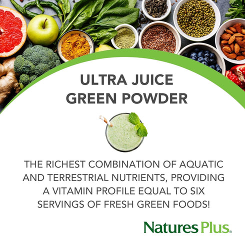 NaturesPlus Ultra Juice Green Powder - .66 lbs, Multinutrient Supplement with 20 Whole Green Foods