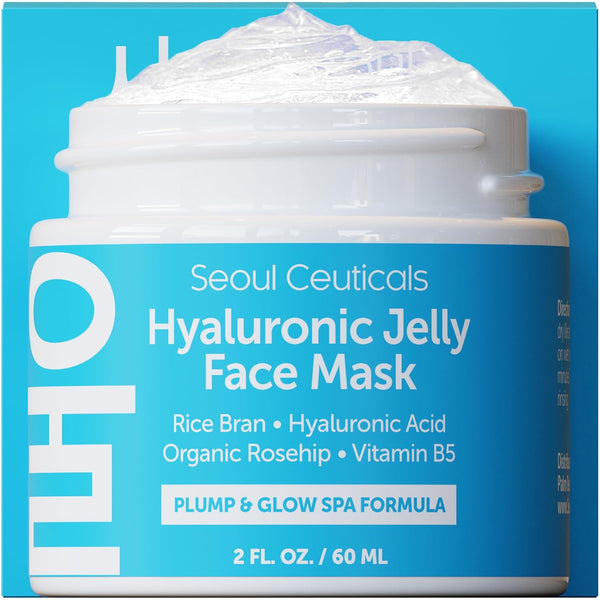 SeoulCeuticals Hyaluronic Acid Jelly Face Mask – Rice Bran + Vit B5 + Rosehip Anti Aging K Beauty Skincare, 2oz