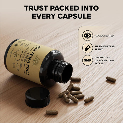 Resveratrol Supplement with Quercetin & Grape Seed | 850mg for Blood Pressure & Heart Health, 60 Capsules