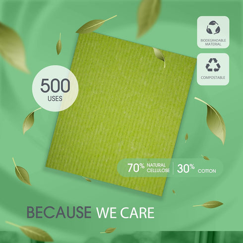 Premium Swedish Dishcloths (10 x Green) - Eco-Friendly, Reusable, Absorbent, Multi-Surface, Original Made in Sweden