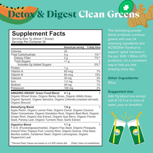 Amazing Grass Greens Superfood Detox & Digest: Greens Powder with Digestive Enzymes, 30 Servings