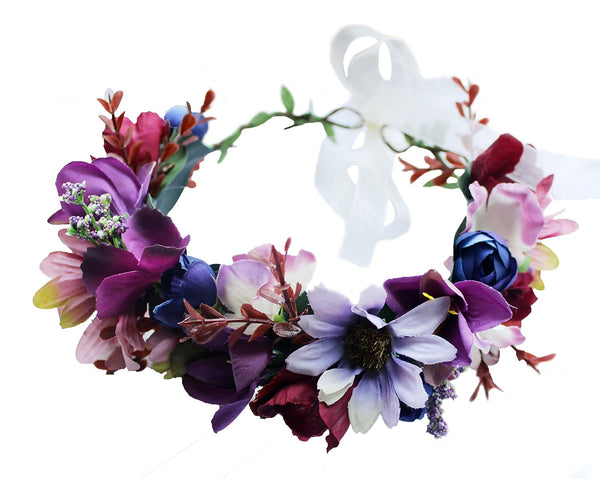 Vivivalue Floral Halo Boho Flower Headband, Floral Crown Headpiece for Wedding Party, Purple
