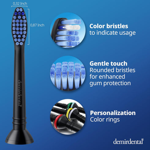 Replacement Heads for Philips Sonicare - Medium Toothbrush Head, Replaces HX6015/03 SimplyClean - Black - HX6018b
